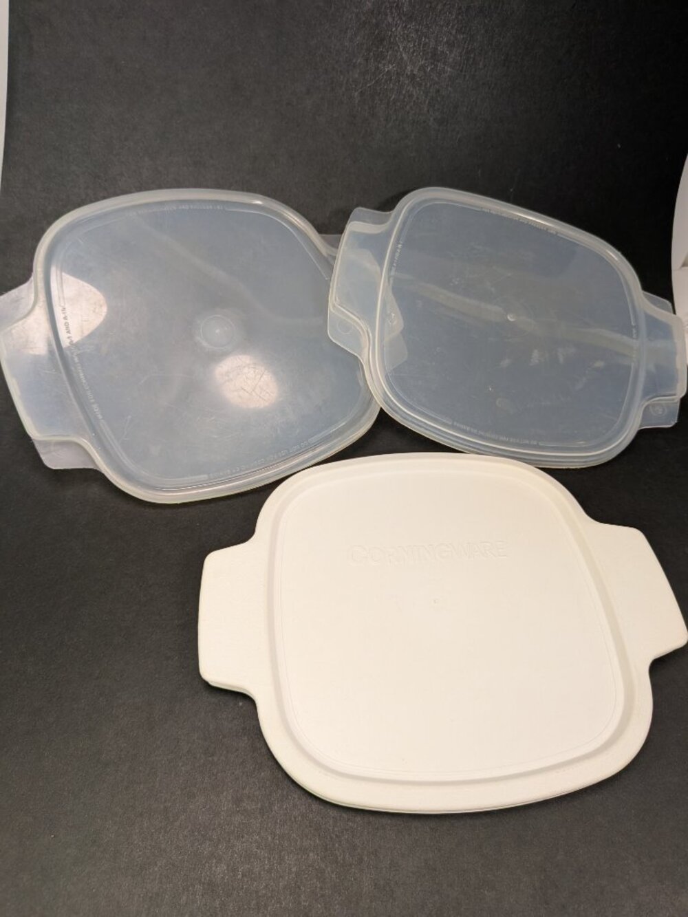 Vintage (3) CorningWare Plastic Storage Lids A-1-PC & A-1 / A-1.5 | 7" Squae